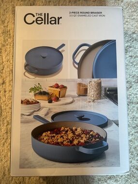 The Cellar 2-Piece Round Braiser in Blue - Enamel Cast Iron